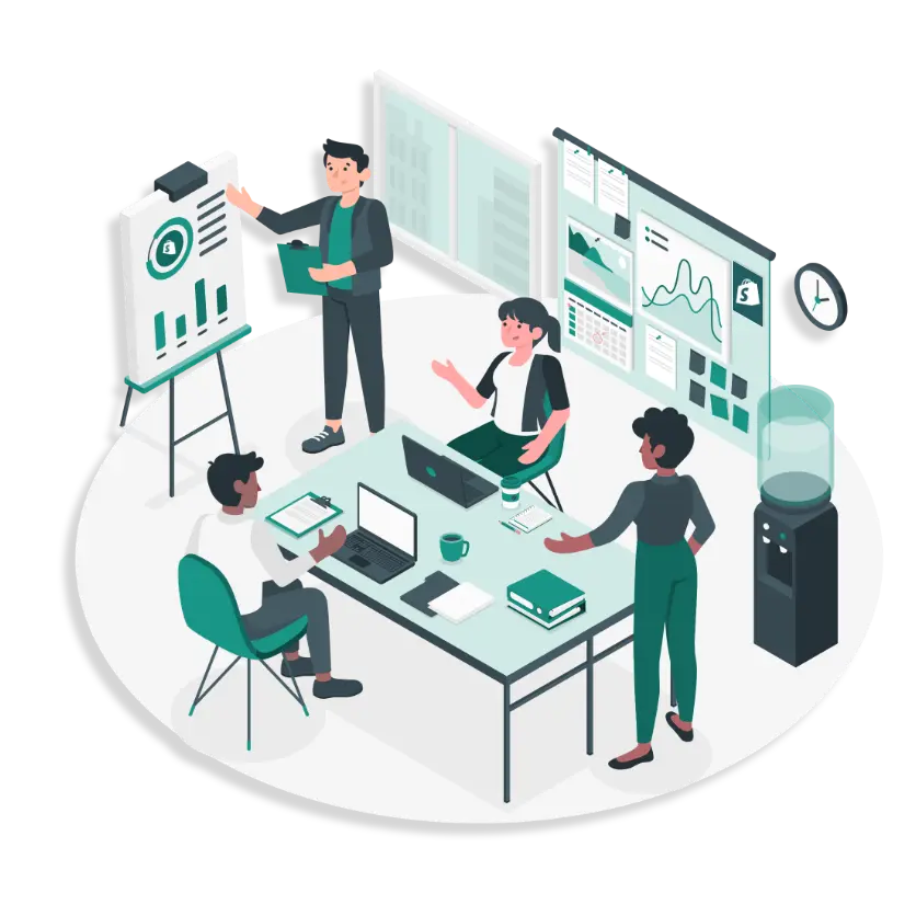 Software development, marketing, and consulting illustration